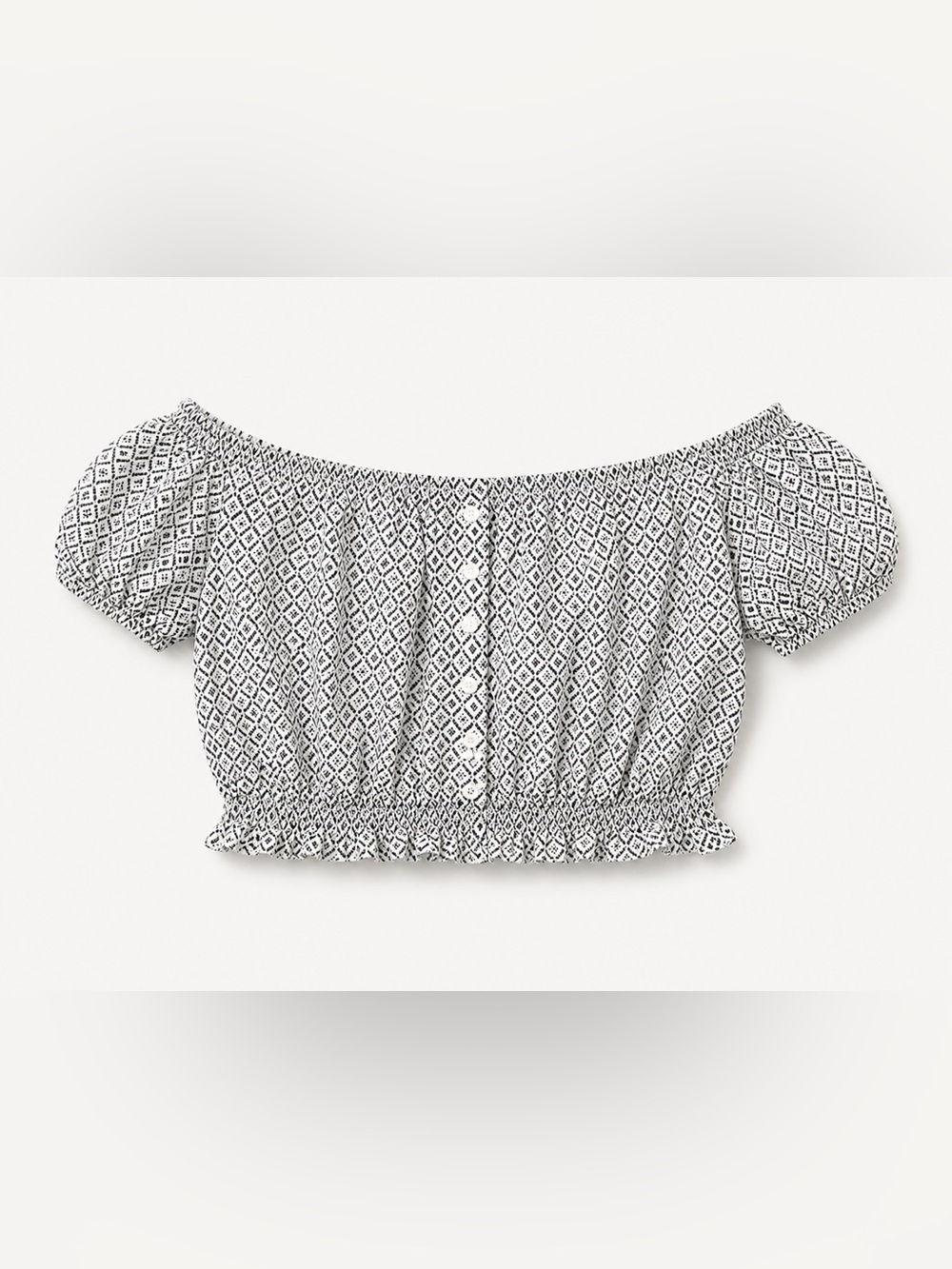 H&M Black & White Off-Shoulder Patterned Crop Top